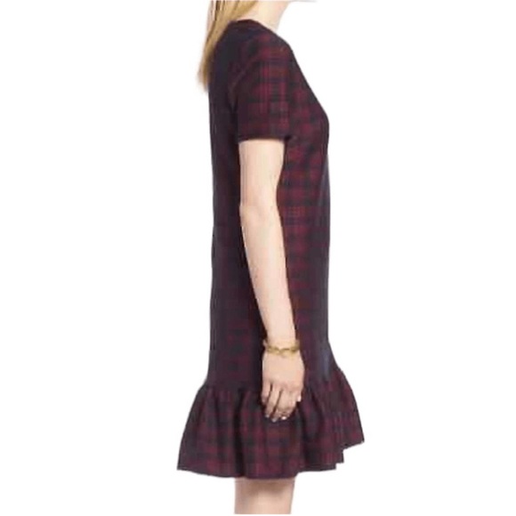 1901 womens 8 plaid red ruffle hem short sleeve dress holiday academia office - Picture 2 of 9